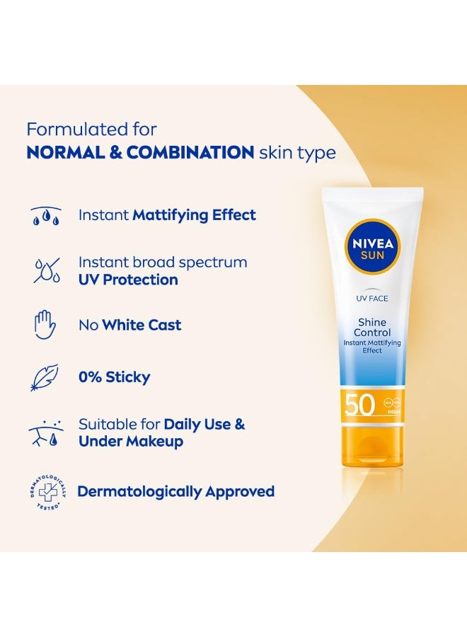 نيفيا كريم نيفيا صن للوجه للتحكم في لمعان البشرة بعامل حماية SPF 50 (50 مل)، كريم واقي من الشمس يحمي من أشعة UVA/UVB وشيخوخة الجلد المبكرة، واقي شمس مناسب للبشرة الحساسة للوجه. - Image 3